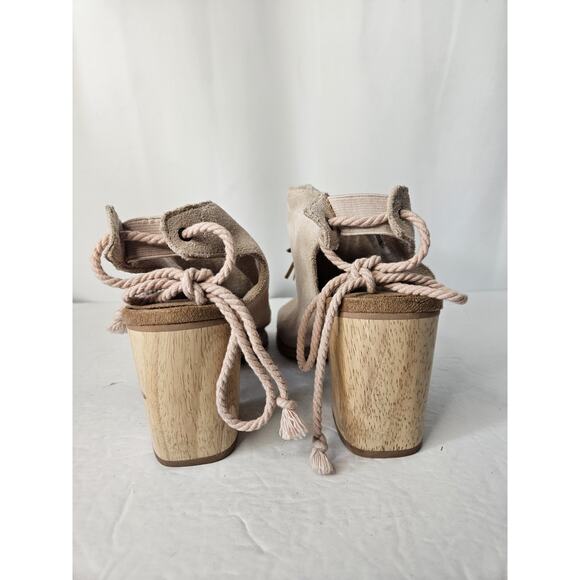 Toms Light Blush Pink Suede Tassel Block Heel Open Toe Booties 9 - Picture 4 of 7